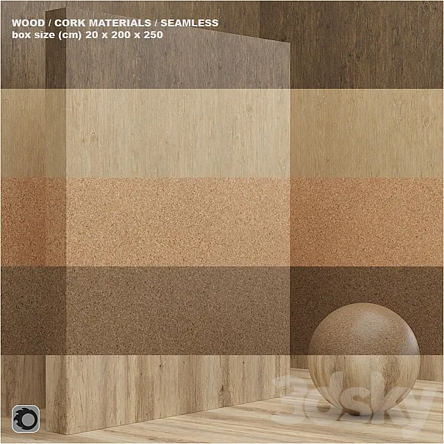 Material wood _ cork (seamless) – set 12 3D Model