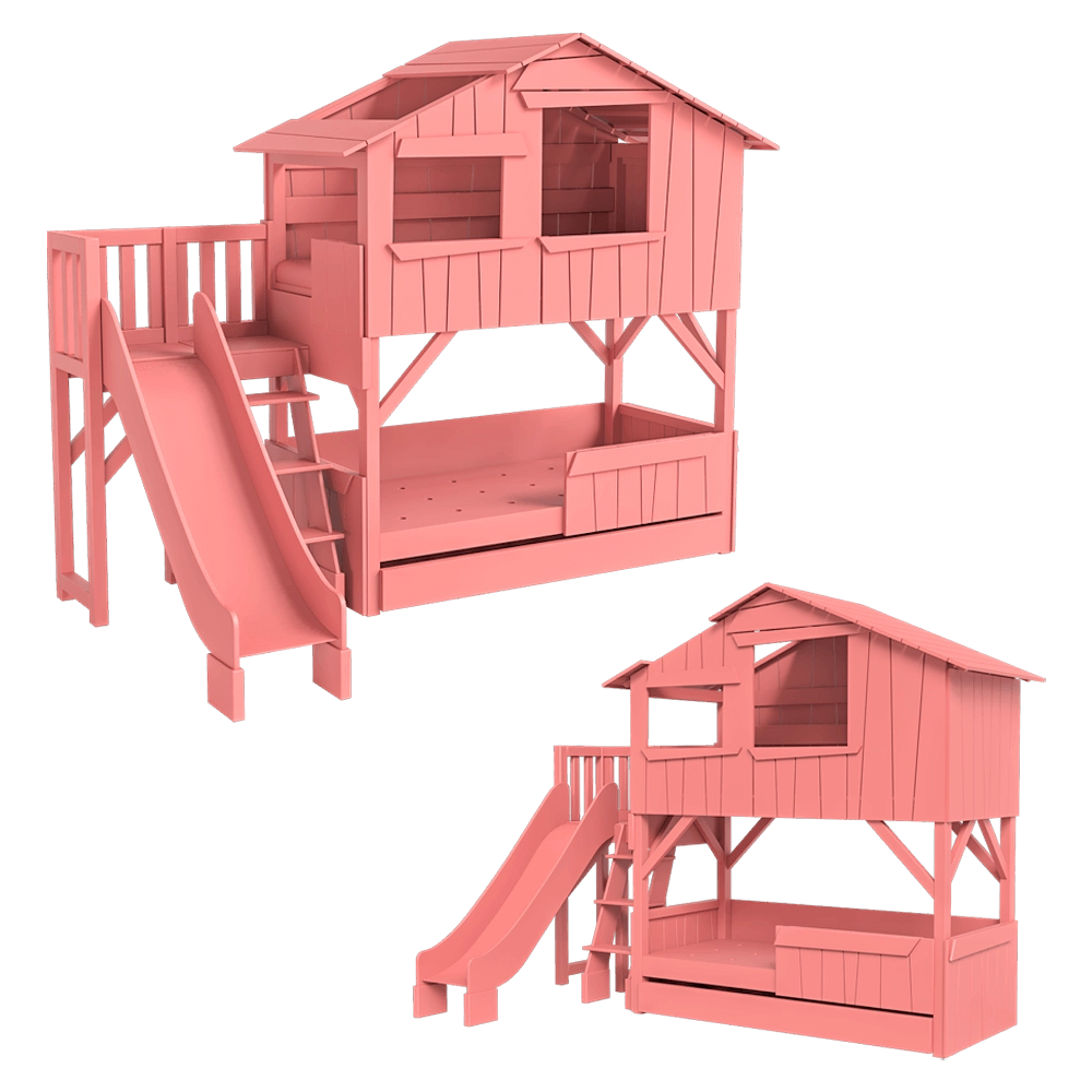 Mathy By Bols – MDF treehouse bunk bed + slide with platform 3D Model