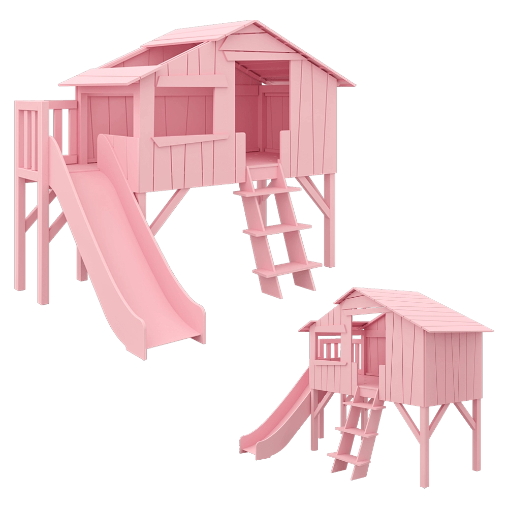 Mathy By Bols – MDF treehouse single bed + slide with platform 3D Model