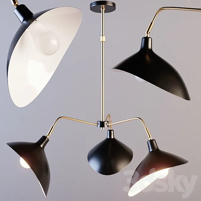 Matte Black And Brass 3 Arm Chandelier 3D Model