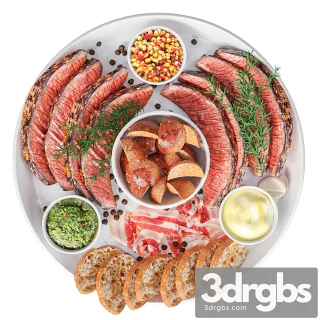 Meat Plate With Steak and Spices 3D Model Download