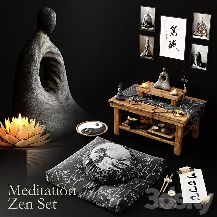 Meditation Zen Set 3D Model Free Download