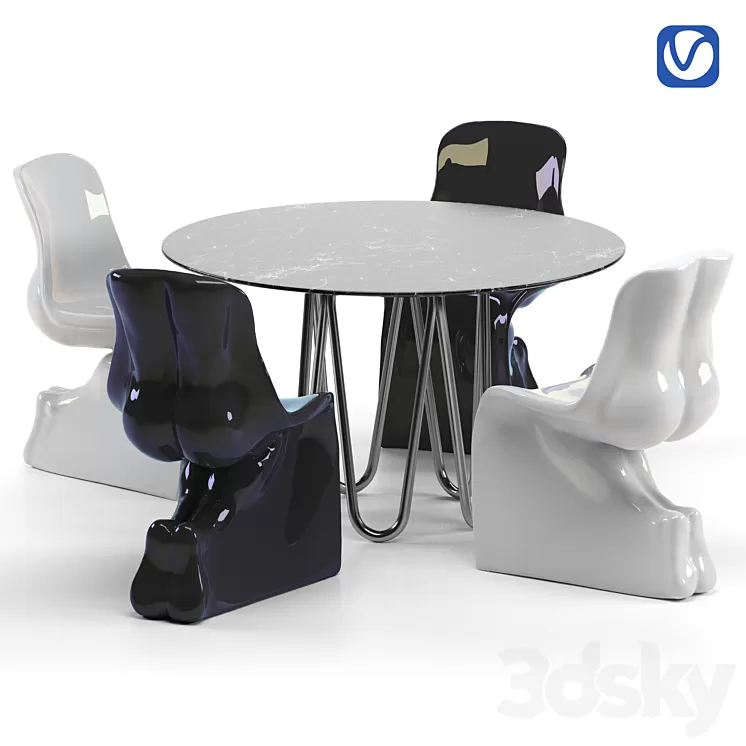 Meduse table and chairs Him Glossy and Her Glossy by Casamania 3D Model