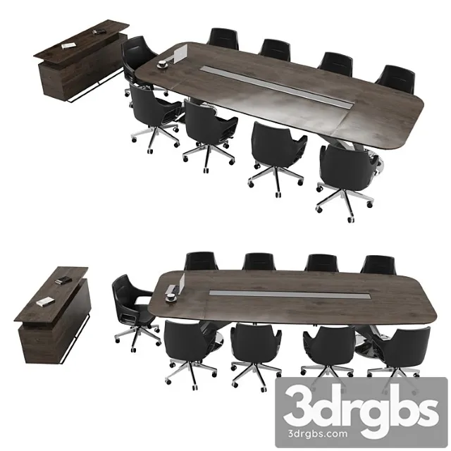 Meeting Table With Office Chairs And Cabinet 3D Model Download