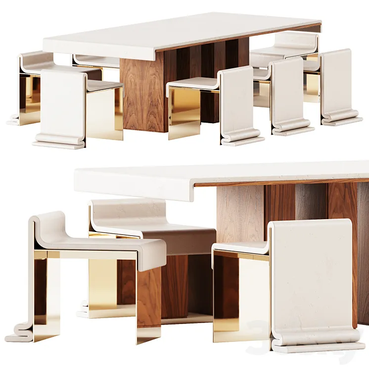 Melt Dining Table and Concrete Melt Chair by Bower Studio 3D Model Free Download