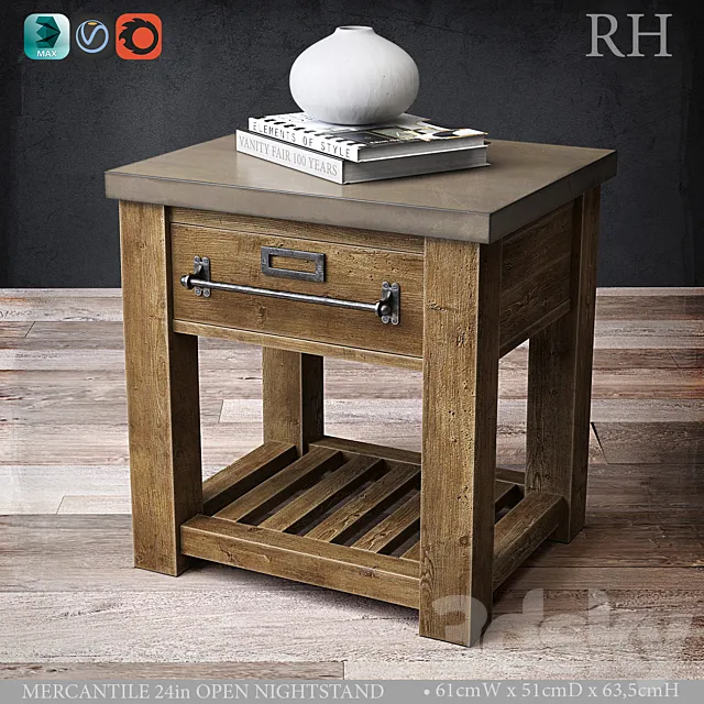 MERCANTILE 24in OPEN NIGHTSTAND 3D Model MERCANTILE 24in OPEN NIGHTSTAND 3D Model