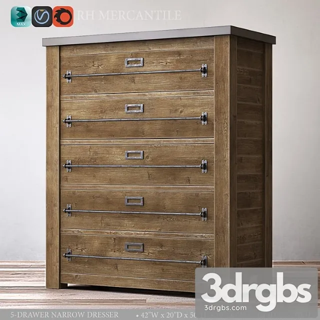 Mercantile 5 Drawer Narrow Dresser 3D Model Download