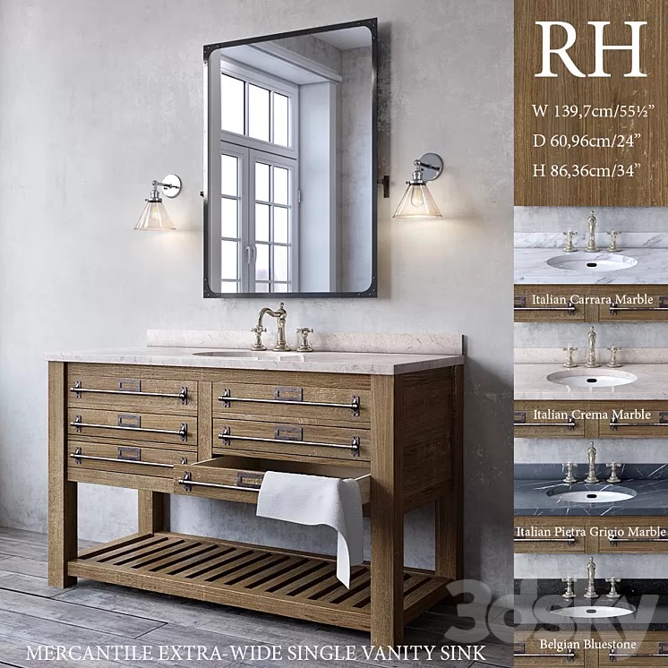 MERCANTILE EXTRA-WIDE SINGLE VANITY SINK 3D Model MERCANTILE EXTRA-WIDE SINGLE VANITY SINK 3D Model