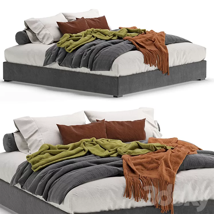 Meridiani Derek Bed Gray 190 \/ 210 3D Model Free Download