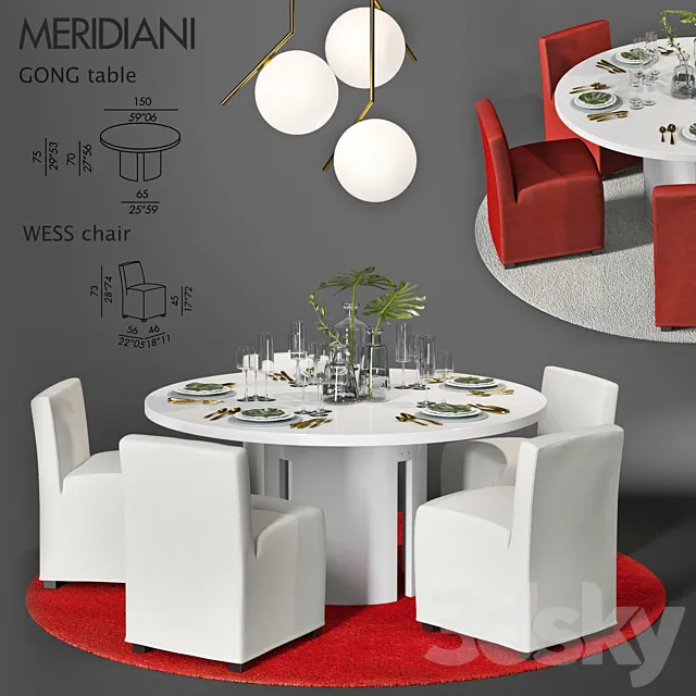 MERIDIANI Gong table. Wess chair. Flos IC S2 3DModel