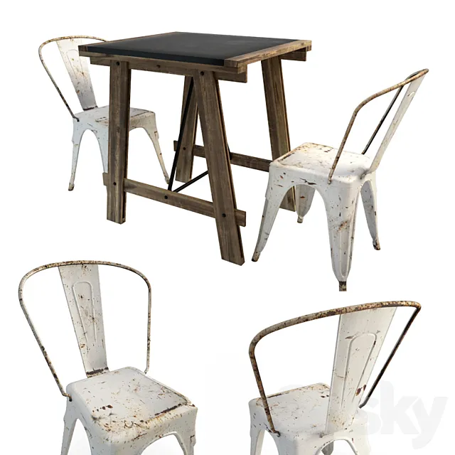 Mesa Table and Tolix Chairs 3D Model