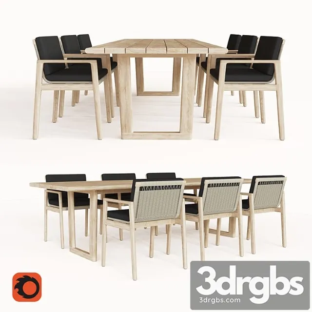 Mesa teak rectangular dining table 2 3D Model Download
