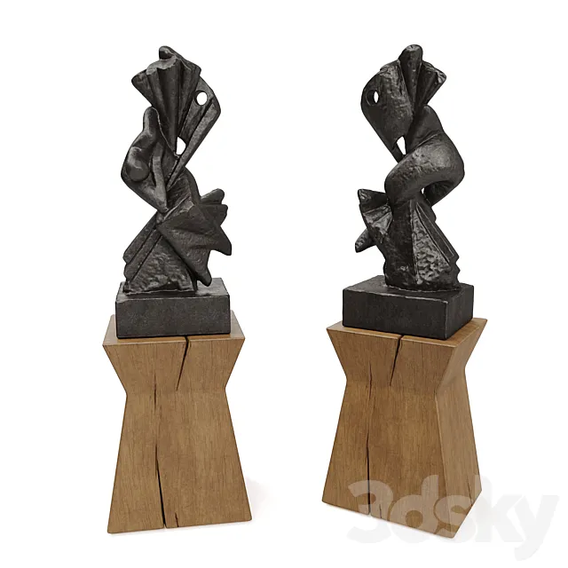 Metal Abstract figure wooden pedestal 3D Model Metal Abstract figure wooden pedestal 3D Model