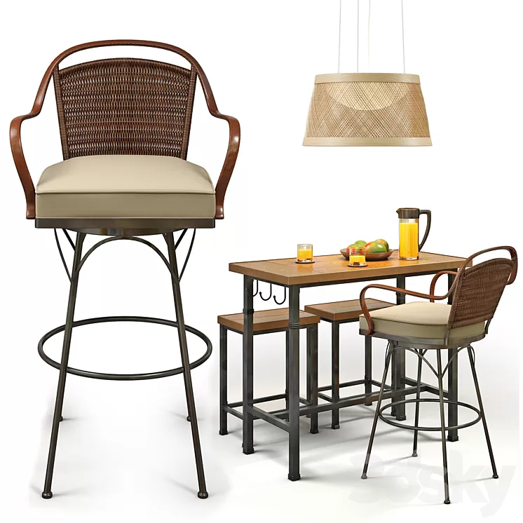 Metal and Wood Pub Set 3D Model Metal and Wood Pub Set 3D Model