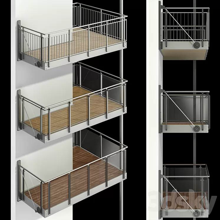 Metal balcony (3 types of cantilever balconies) 3D Model Metal balcony (3 types of cantilever balconies) 3D Model