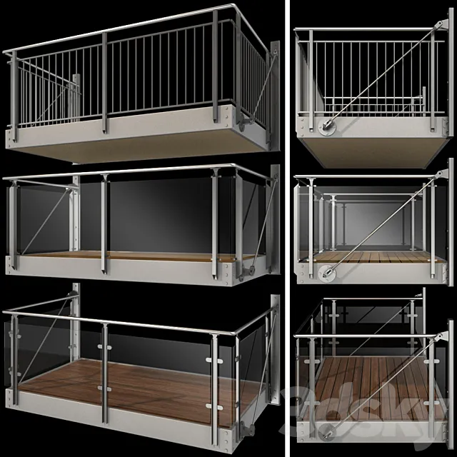 Metal balcony (3 types of console balconies) 3D Model