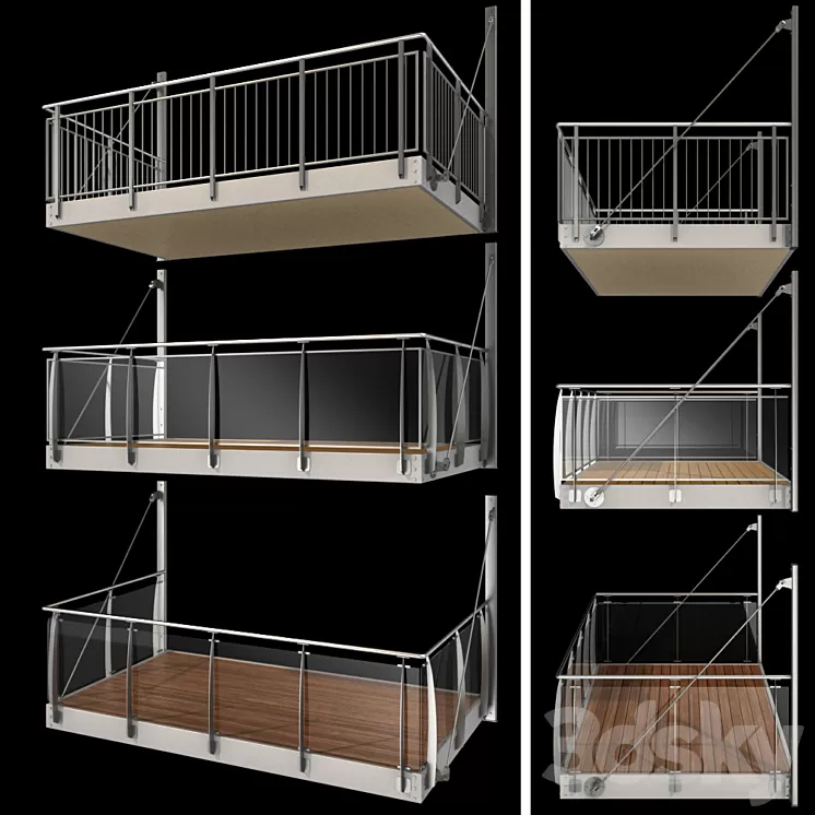 Metal balcony (3 types of console balconies) 3D Model Metal balcony (3 types of console balconies) 3D Model
