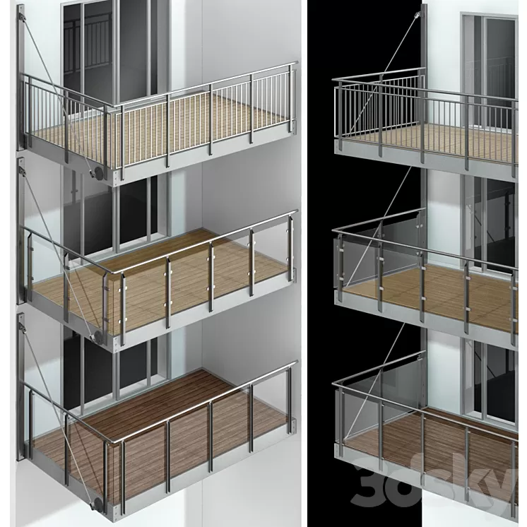 Metal balcony / Metal balcony (3 types of cantilever balconies) 3D Model Metal balcony / Metal balcony (3 types of cantilever balconies) 3D Model