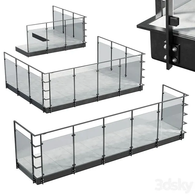 Metal Balcony – Metal Railing Set 001 3D Model Metal Balcony – Metal Railing Set 001 3D Model