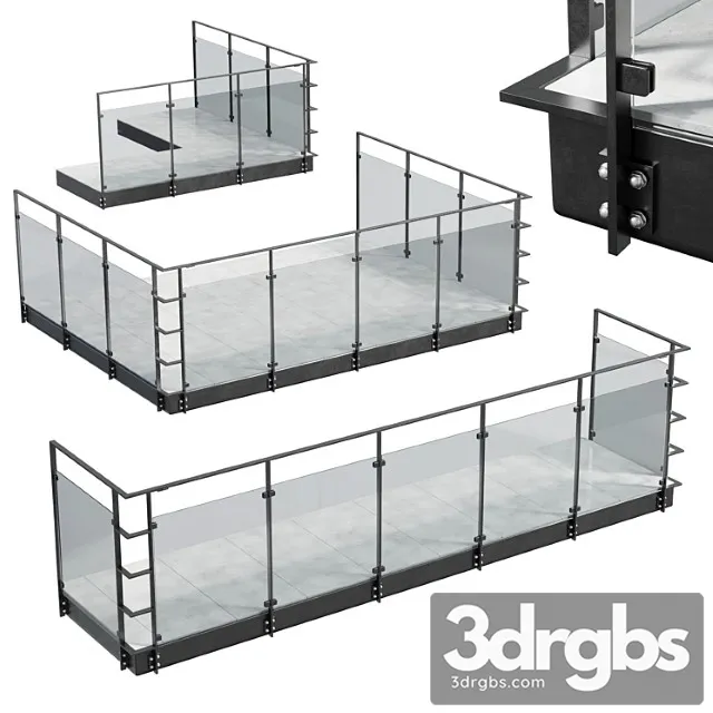 Metal Balcony Metal Railing Set 001 3D Model Download