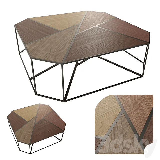 Metal coffee table with wooden countertop 3DModel