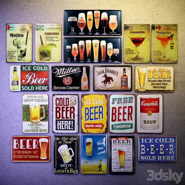 Metal decorative plate – a collection №2. Alcohol 3D Model Metal decorative plate – a collection №2. Alcohol 3D Model