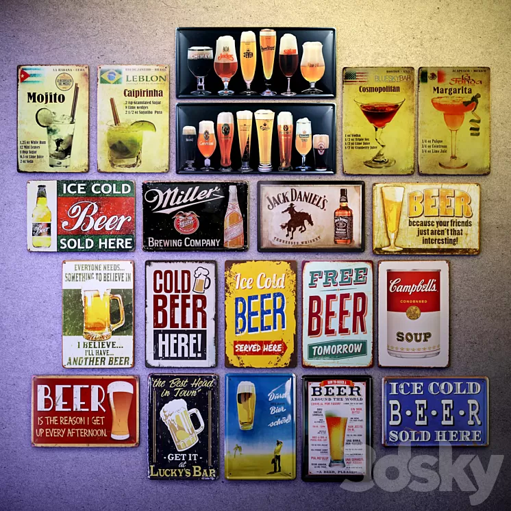 Metal decorative plate – a collection №2. Alcohol 3D Model