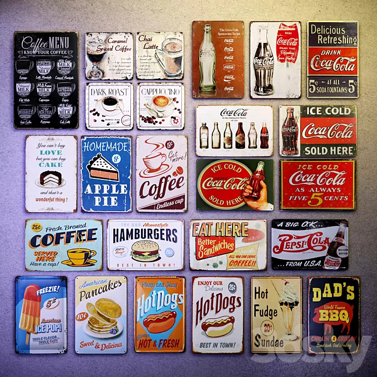 Metal decorative plate – a collection №3. Food and beverages 3D Model