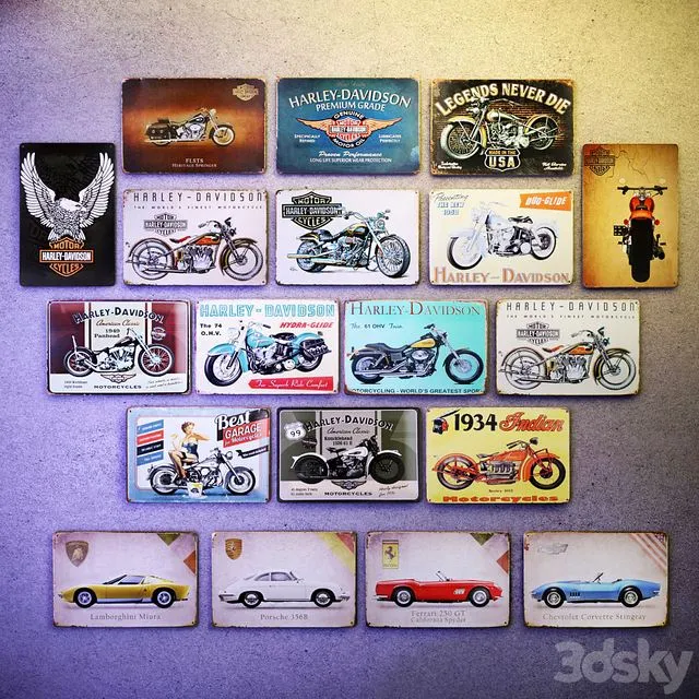 Metal decorative plate – a collection №4. Auto-Moto 3D Model Metal decorative plate – a collection №4. Auto-Moto 3D Model