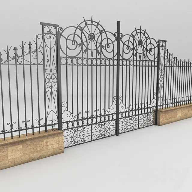 Metal door and Fence 3D Model Metal door and Fence 3D Model