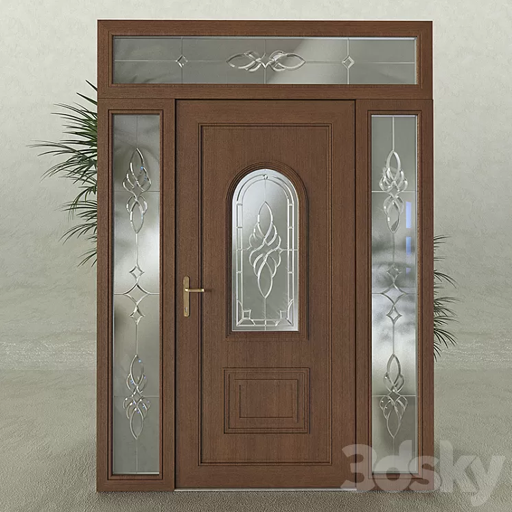 Metal doors with stained glass. 3D Model