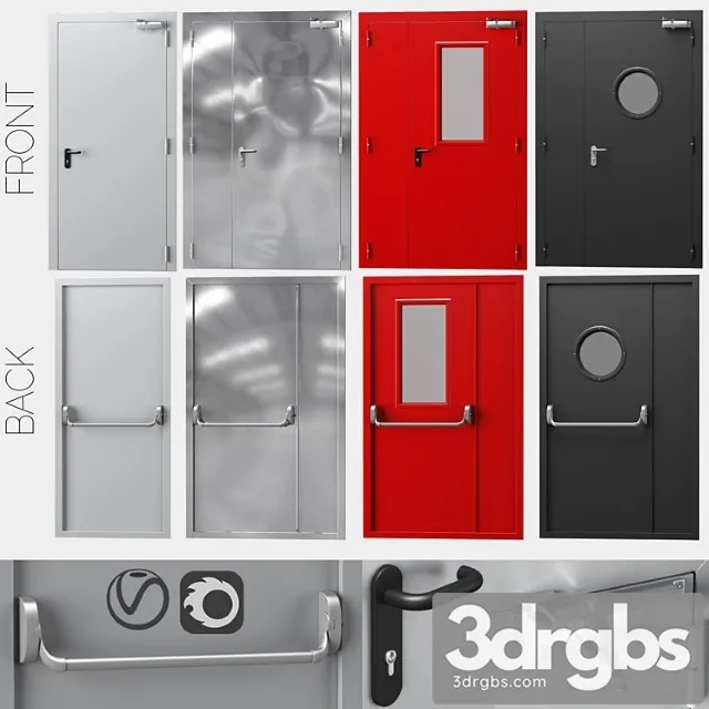 Metal Fire Doors 4 Colors 3D Model Download