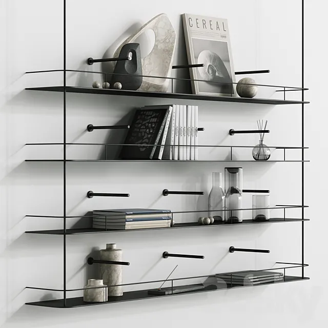 Metal minimalistic bookshelf with decor 3DModel