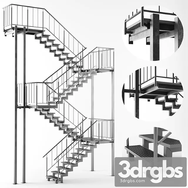 Metal Outdoor Stair 3D Model Download