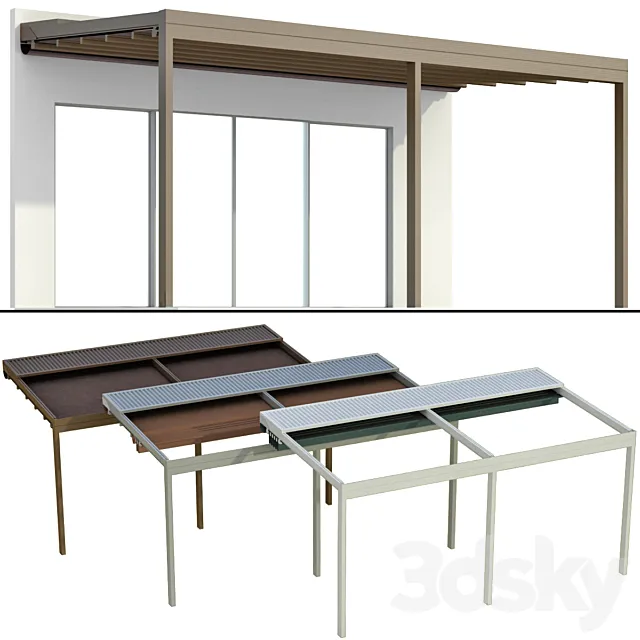 Metal pergola gazebo canopy with awning 3D Model Metal pergola gazebo canopy with awning 3D Model