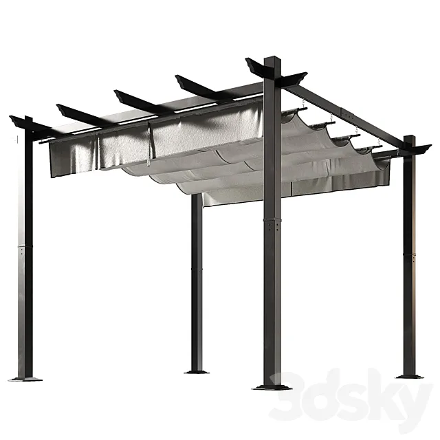 Metal pergola. Gazebo with a sliding fabric canopy. 3D Model