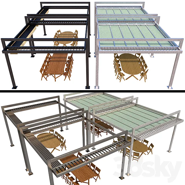 Metal pergola with sliding curtains 3DModel