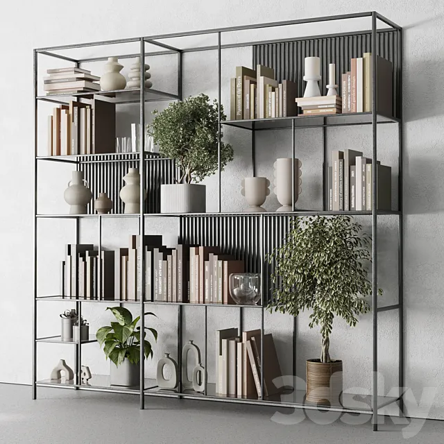 Metal Shelves Decorative With Book and plants – Metal Rack 17 3D Model Metal Shelves Decorative With Book and plants – Metal Rack 17 3D Model