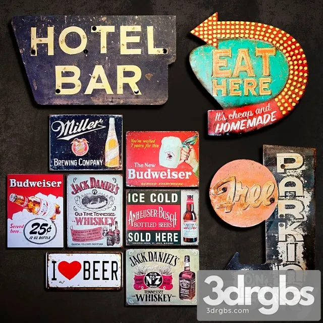 Metal signs №8. bar 3D Model Download