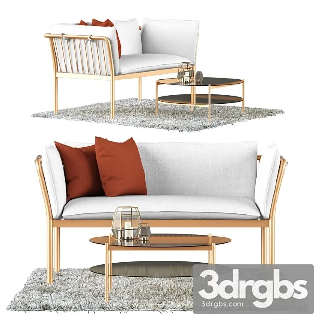 Metal sofa and coffee table 2 3D Model Download