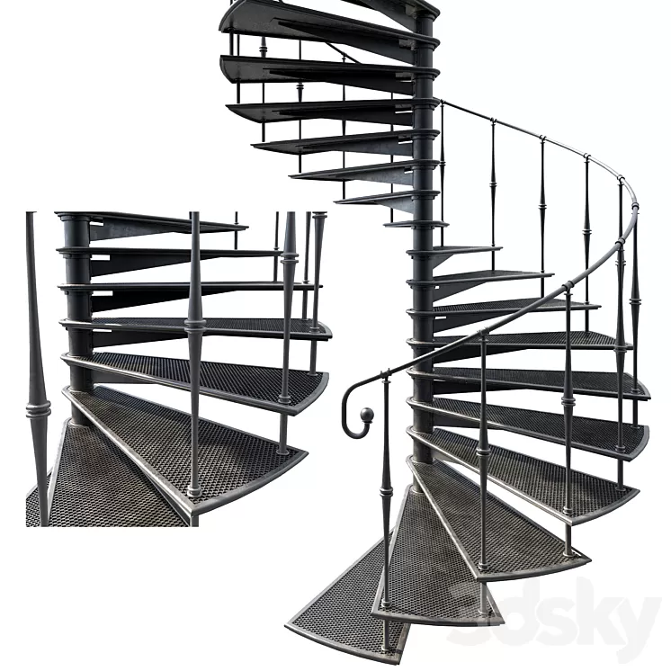 Metal spiral staircase 3D Model Free Download