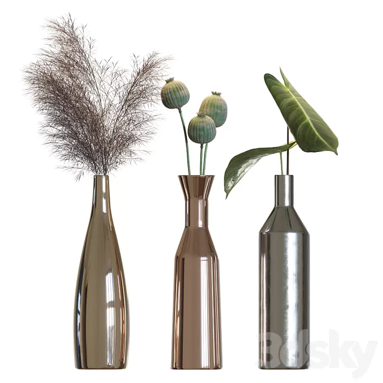 Metal vases decor set 3D Model
