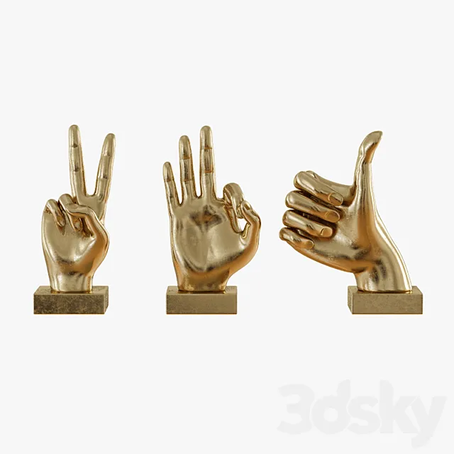 Metallic Hand 3 Piece Figurine Set 3DModel Metallic Hand 3 Piece Figurine Set 3DModel