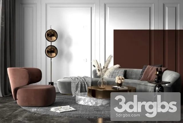 Metallic Style Set Living Room 3D Model Download
