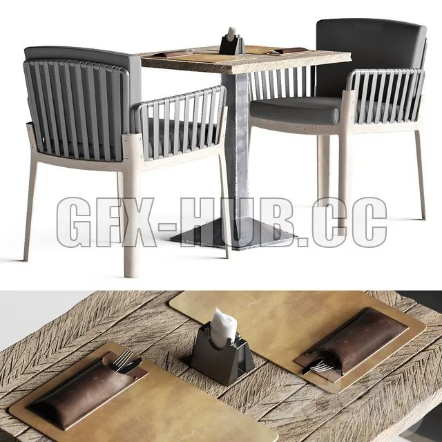 Miami chair welded table and table setting 3D Model