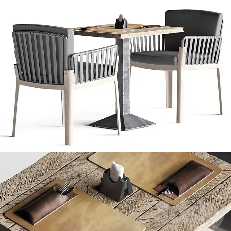 Miami chair welded table and table setting 3D Model