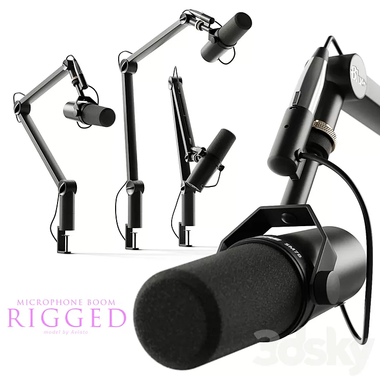 Microphone Shure & boom arm Blue 3D Model Free Download