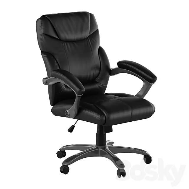 Mid-Back Black LeatherSoft Overstuffed Swivel Task Ergonomic Office Chair with Arms 3D Model Mid-Back Black LeatherSoft Overstuffed Swivel Task Ergonomic Office Chair with Arms 3D Model