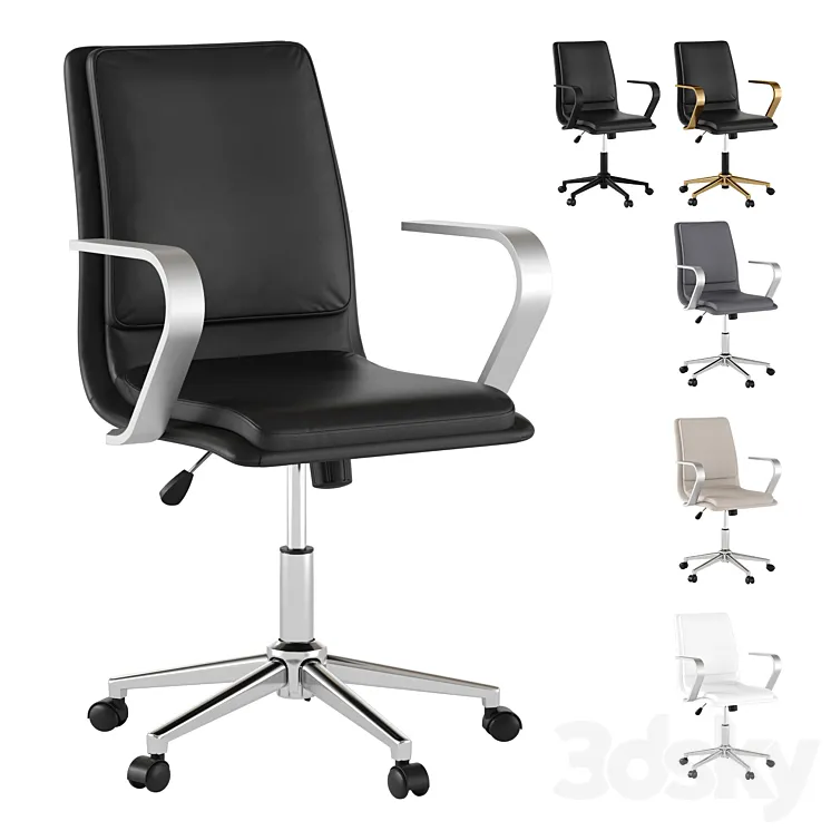 mid-back leather office chair with brushed metal armrests 3D Model Free Download