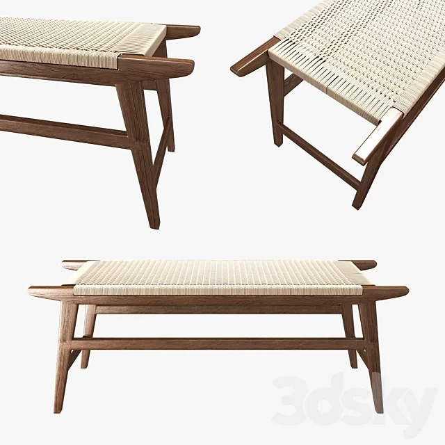Mid Century Bench in solid walnut 3D Model Mid Century Bench in solid walnut 3D Model